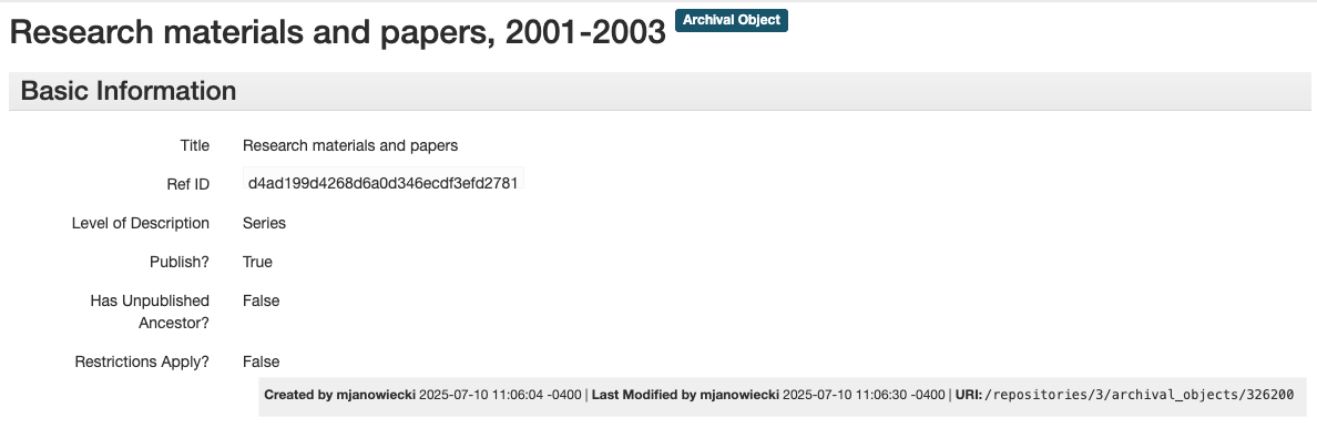 Example series record